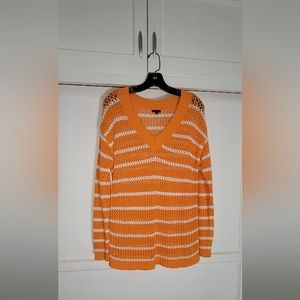 Talbot's Pull Over Open Weave Striped Cotton Sweater  NWOT Orange Size M